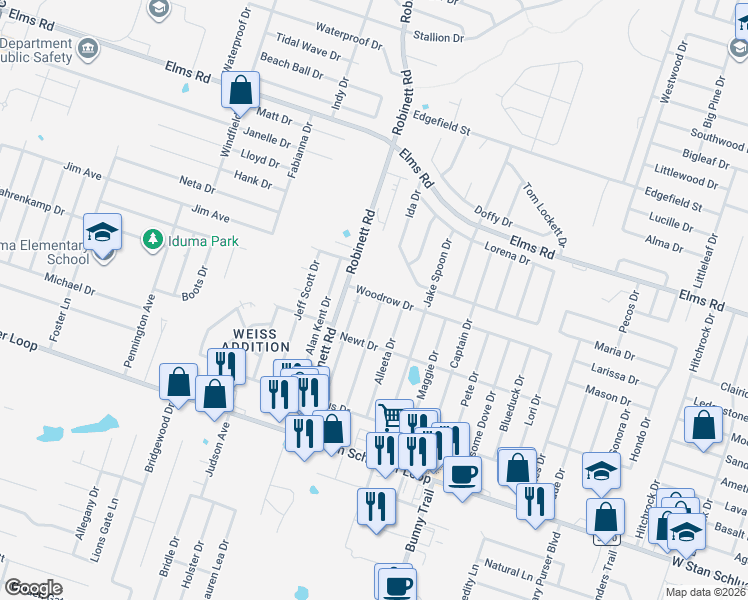 map of restaurants, bars, coffee shops, grocery stores, and more near 4202 Deek Drive in Killeen