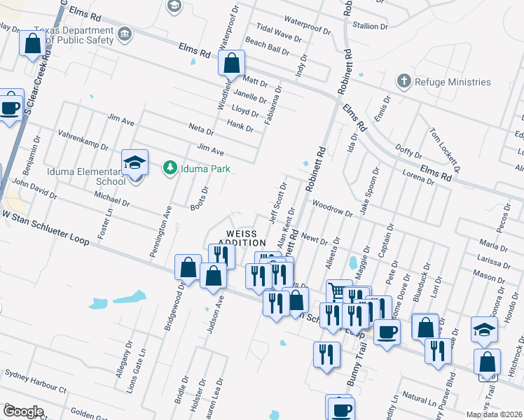 map of restaurants, bars, coffee shops, grocery stores, and more near 4005 Nadine Drive in Killeen