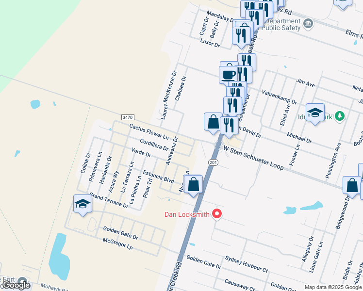 map of restaurants, bars, coffee shops, grocery stores, and more near 5902 Cactus Flower Lane in Killeen