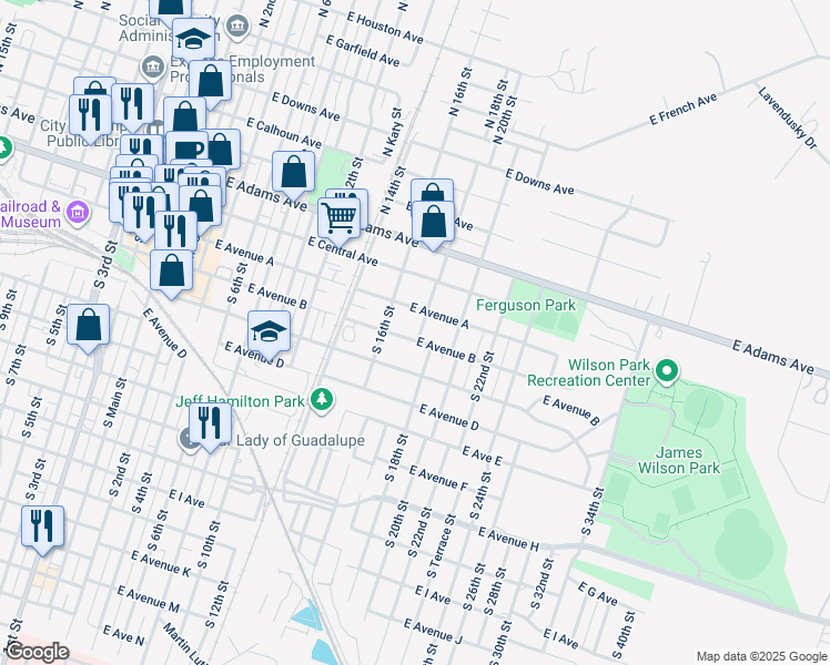 map of restaurants, bars, coffee shops, grocery stores, and more near 820 East Avenue B in Temple