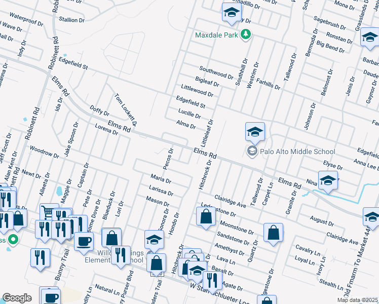 map of restaurants, bars, coffee shops, grocery stores, and more near 3801 El Paso Drive in Killeen