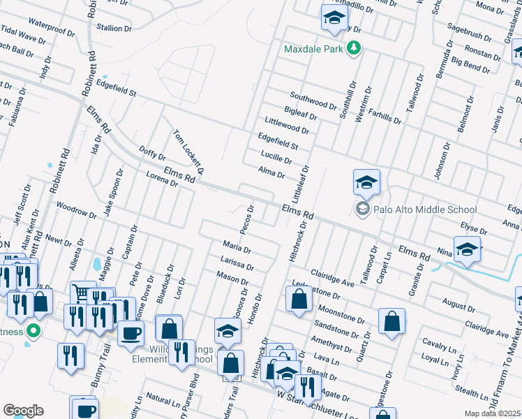 map of restaurants, bars, coffee shops, grocery stores, and more near 3806 Pecos Drive in Killeen