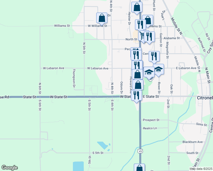map of restaurants, bars, coffee shops, grocery stores, and more near 19225 North 4th Street in Citronelle