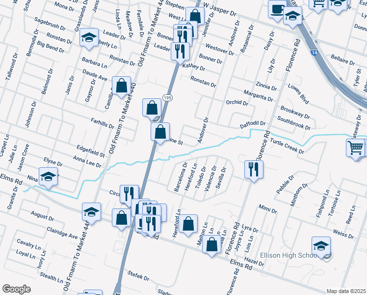 map of restaurants, bars, coffee shops, grocery stores, and more near 406 Alpine Street in Killeen