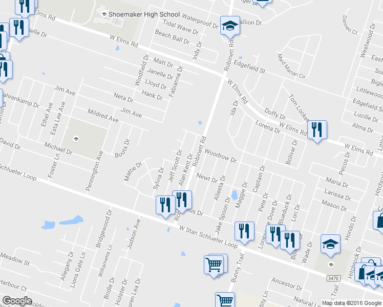 map of restaurants, bars, coffee shops, grocery stores, and more near 4204 Alan Kent Drive in Killeen