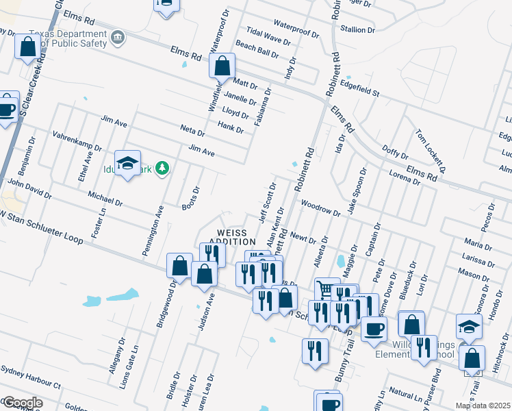 map of restaurants, bars, coffee shops, grocery stores, and more near 4001 Nadine Drive in Killeen