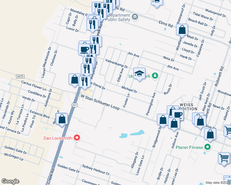 map of restaurants, bars, coffee shops, grocery stores, and more near 4908 John David Drive in Killeen