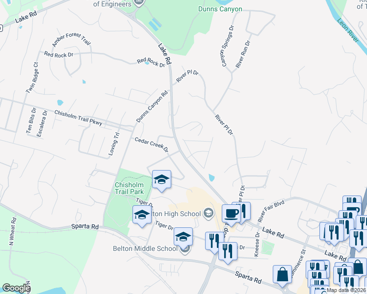 map of restaurants, bars, coffee shops, grocery stores, and more near 100 Camino Principal in Belton