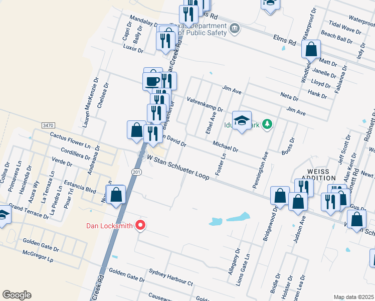 map of restaurants, bars, coffee shops, grocery stores, and more near 4703 Barrington Trail in Killeen