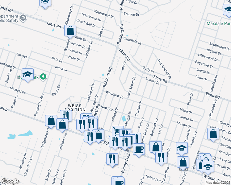 map of restaurants, bars, coffee shops, grocery stores, and more near 3705 Woodrow Drive in Killeen