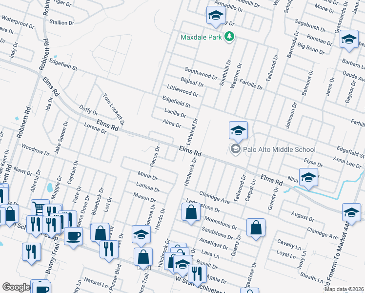 map of restaurants, bars, coffee shops, grocery stores, and more near 3709 Littleleaf Drive in Killeen