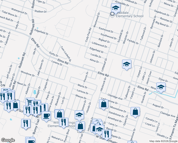 map of restaurants, bars, coffee shops, grocery stores, and more near 3806 Pecos Drive in Killeen