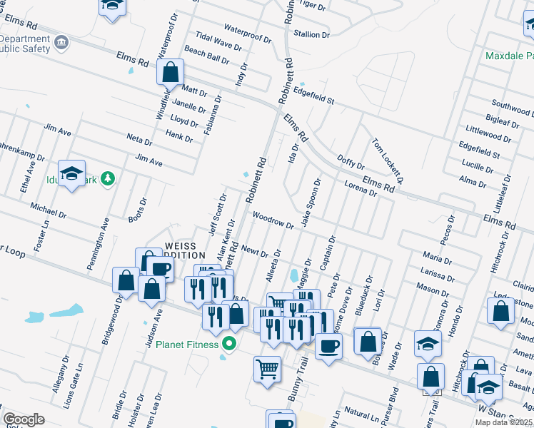 map of restaurants, bars, coffee shops, grocery stores, and more near 4202 Deek Drive in Killeen