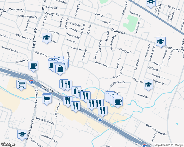 map of restaurants, bars, coffee shops, grocery stores, and more near 2910 Illinois Avenue in Killeen