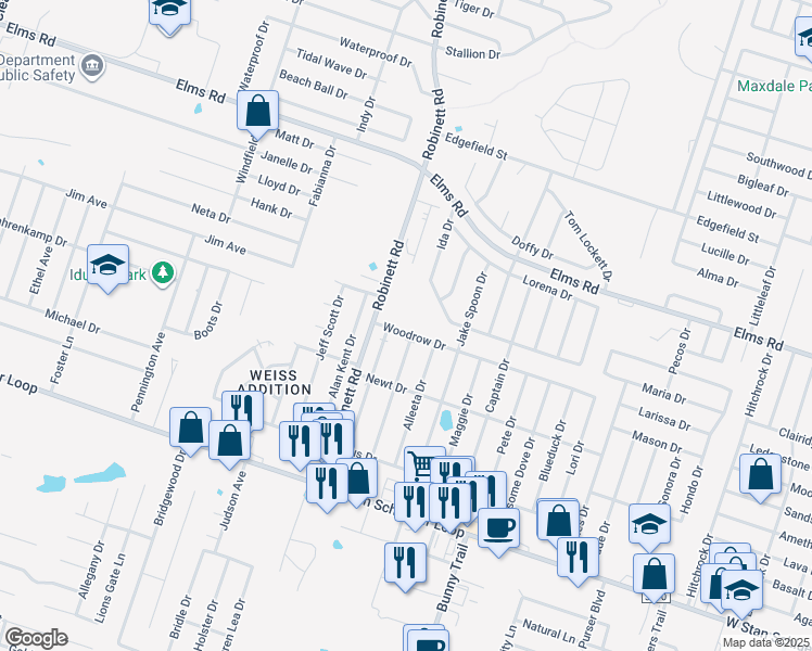 map of restaurants, bars, coffee shops, grocery stores, and more near 4202 Deek Drive in Killeen