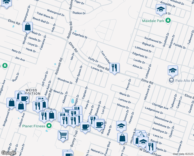 map of restaurants, bars, coffee shops, grocery stores, and more near 3810 Joshua Taylor Drive in Killeen
