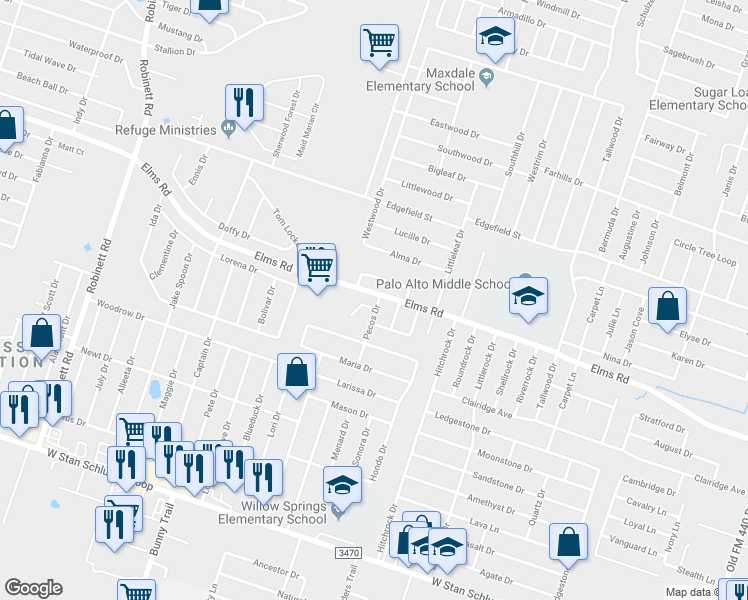 map of restaurants, bars, coffee shops, grocery stores, and more near 3806 Pecos Drive in Killeen