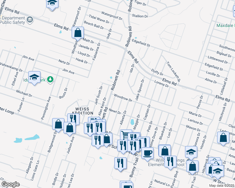 map of restaurants, bars, coffee shops, grocery stores, and more near 4202 Deek Drive in Killeen