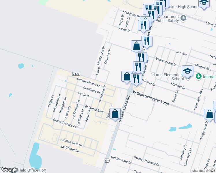 map of restaurants, bars, coffee shops, grocery stores, and more near 5902 Cactus Flower Lane in Killeen
