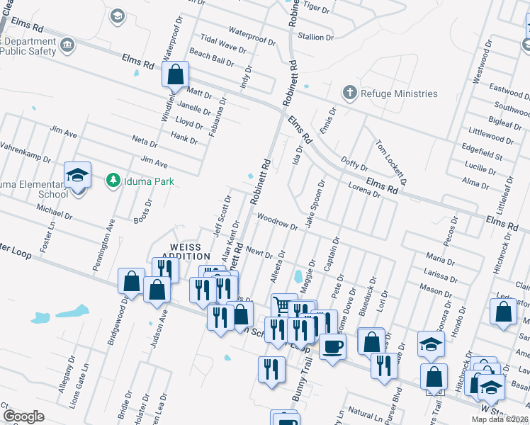 map of restaurants, bars, coffee shops, grocery stores, and more near 4202 Deek Drive in Killeen