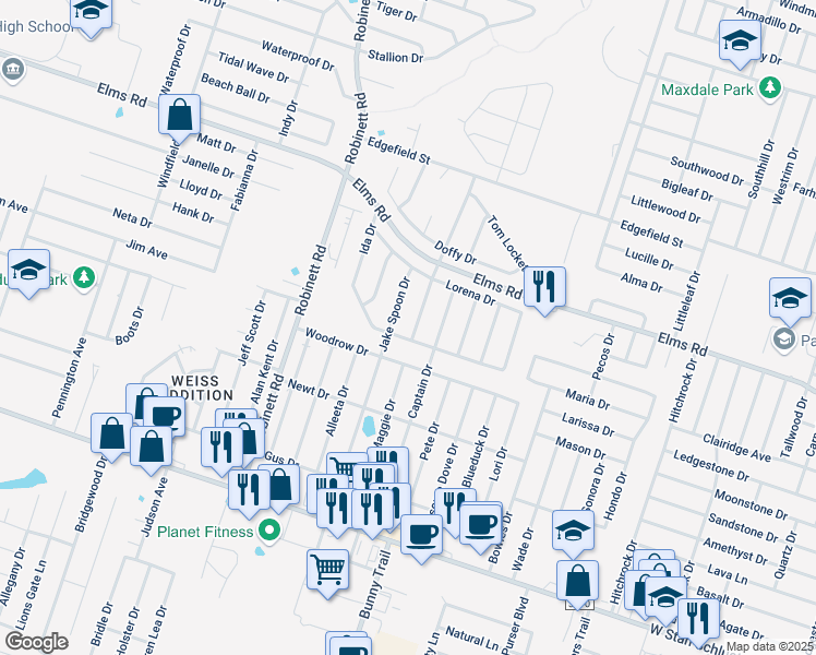 map of restaurants, bars, coffee shops, grocery stores, and more near 3907 John Haedge Drive in Killeen