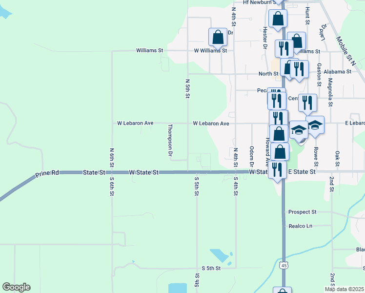 map of restaurants, bars, coffee shops, grocery stores, and more near 19295 N 5th St in Citronelle