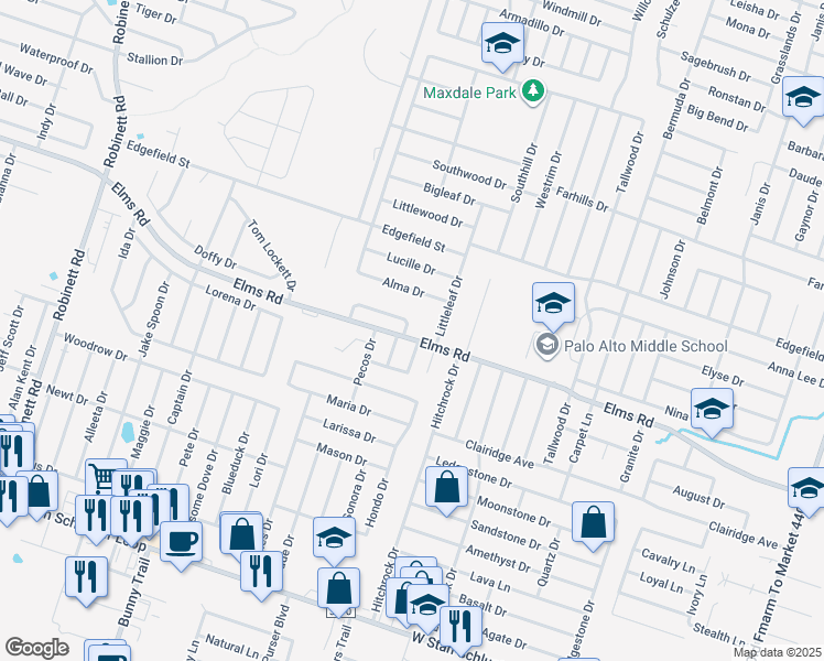 map of restaurants, bars, coffee shops, grocery stores, and more near 2608 Alma Drive in Killeen