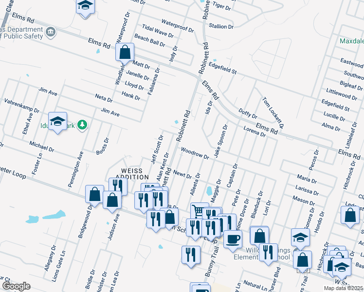 map of restaurants, bars, coffee shops, grocery stores, and more near 4100 Alan Kent Drive in Killeen