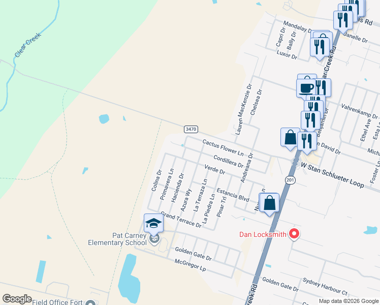 map of restaurants, bars, coffee shops, grocery stores, and more near 6209 Cordillera Drive in Killeen