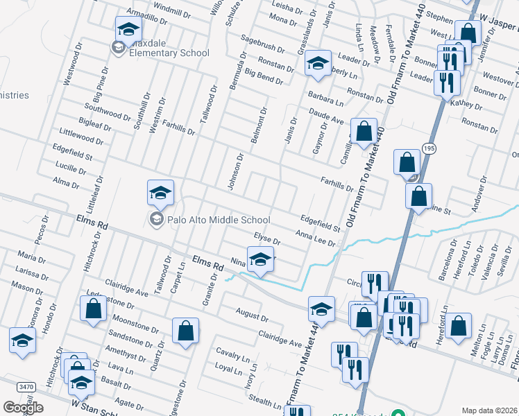 map of restaurants, bars, coffee shops, grocery stores, and more near 2909 Janis Drive in Killeen