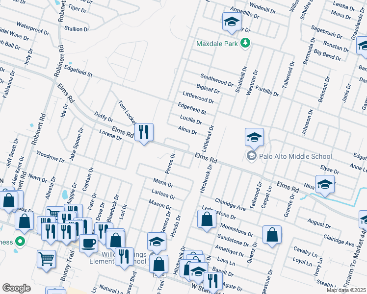 map of restaurants, bars, coffee shops, grocery stores, and more near 2709 Vernice Loop in Killeen