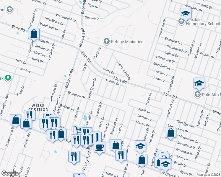 map of restaurants, bars, coffee shops, grocery stores, and more near 3803 Joshua Taylor Drive in Killeen