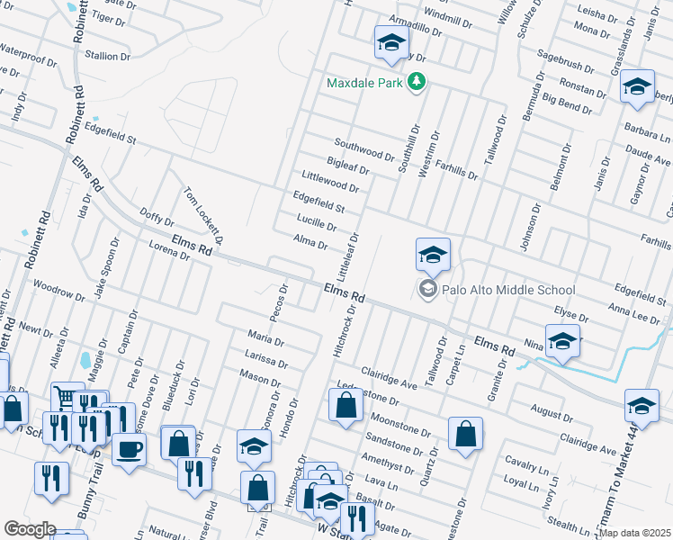 map of restaurants, bars, coffee shops, grocery stores, and more near 2608 Alma Drive in Killeen