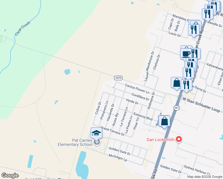 map of restaurants, bars, coffee shops, grocery stores, and more near 6308 Cordillera Drive in Killeen