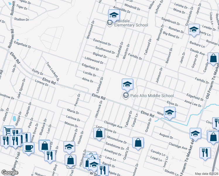 map of restaurants, bars, coffee shops, grocery stores, and more near 3602 Dustin Court in Killeen