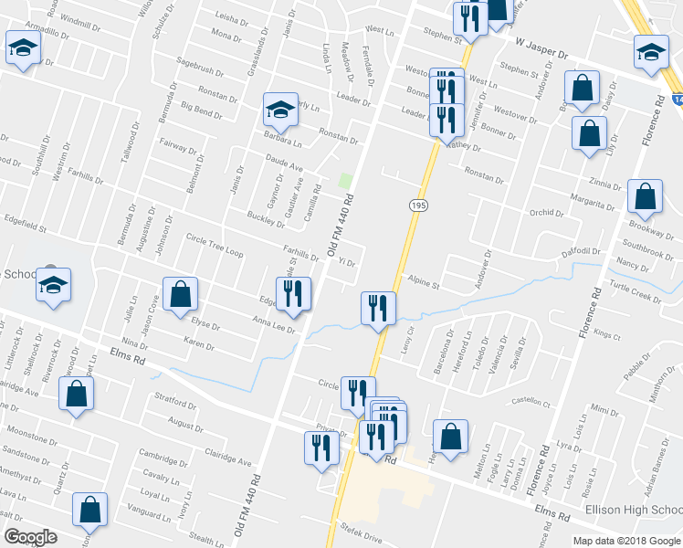 map of restaurants, bars, coffee shops, grocery stores, and more near 906 Yi Drive in Killeen