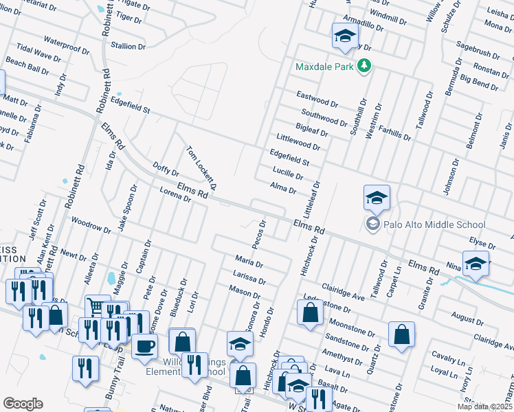 map of restaurants, bars, coffee shops, grocery stores, and more near 2709 Vernice Loop in Killeen