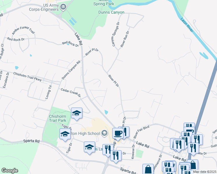map of restaurants, bars, coffee shops, grocery stores, and more near 3114 Red Oak Drive in Belton