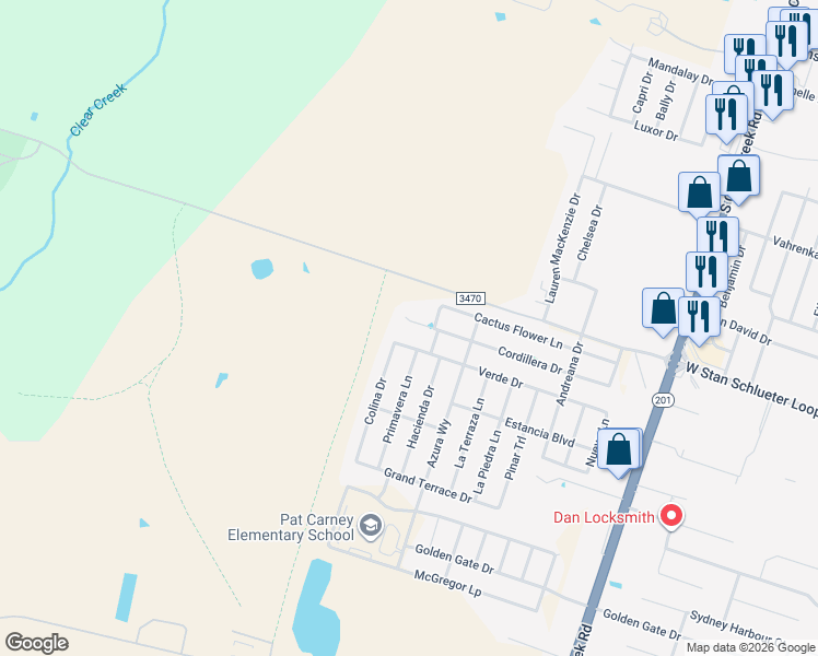 map of restaurants, bars, coffee shops, grocery stores, and more near 6308 Cordillera Drive in Killeen