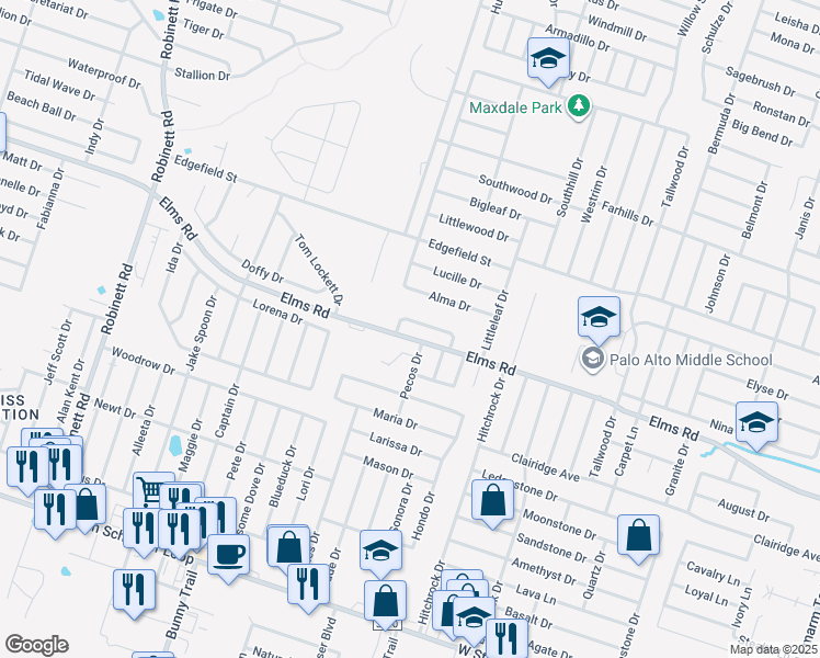 map of restaurants, bars, coffee shops, grocery stores, and more near 2709 Vernice Loop in Killeen