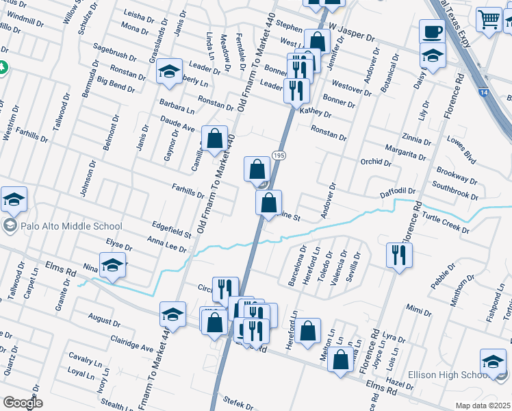 map of restaurants, bars, coffee shops, grocery stores, and more near 2501 South Fort Hood Street in Killeen