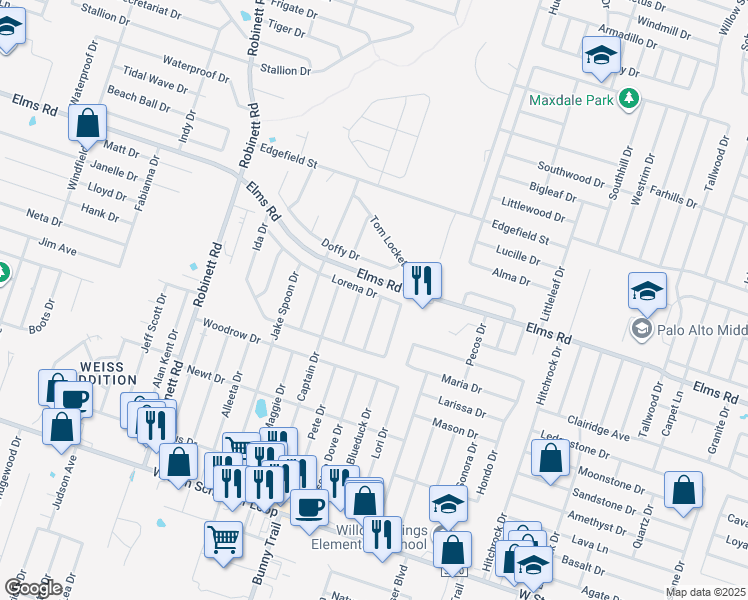 map of restaurants, bars, coffee shops, grocery stores, and more near 3801 Bolivar Drive in Killeen