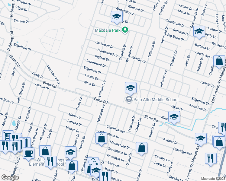 map of restaurants, bars, coffee shops, grocery stores, and more near 3602 Dustin Court in Killeen