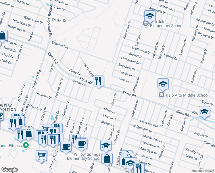 map of restaurants, bars, coffee shops, grocery stores, and more near 2807 Vernice Loop in Killeen