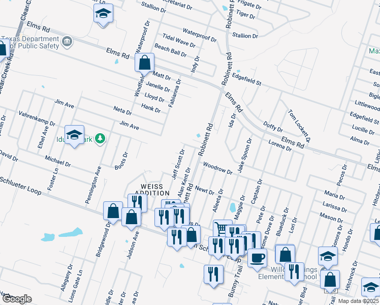 map of restaurants, bars, coffee shops, grocery stores, and more near 4102 Jeff Scott Drive in Killeen
