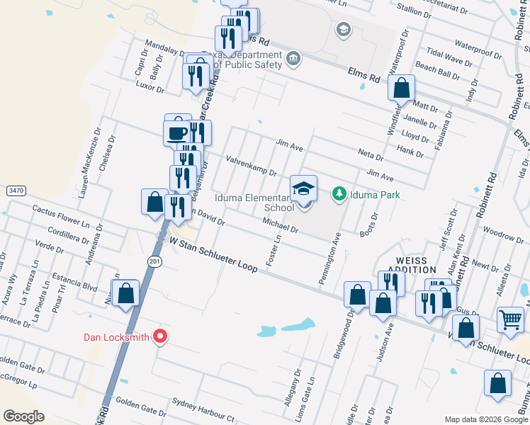 map of restaurants, bars, coffee shops, grocery stores, and more near 4409 Esta Lee Avenue in Killeen