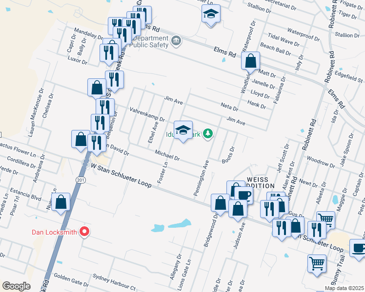map of restaurants, bars, coffee shops, grocery stores, and more near 4400 Foster Lane in Killeen