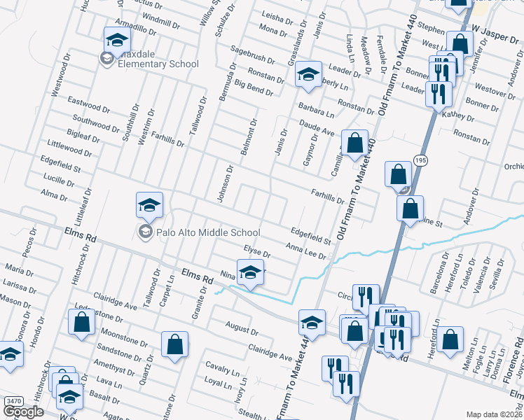 map of restaurants, bars, coffee shops, grocery stores, and more near 2909 Janis Drive in Killeen