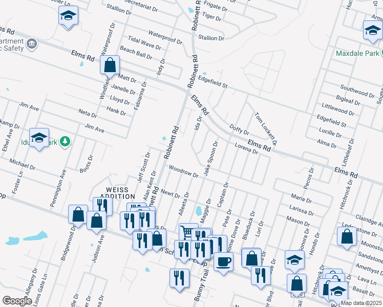 map of restaurants, bars, coffee shops, grocery stores, and more near 3606 Ida Drive in Killeen