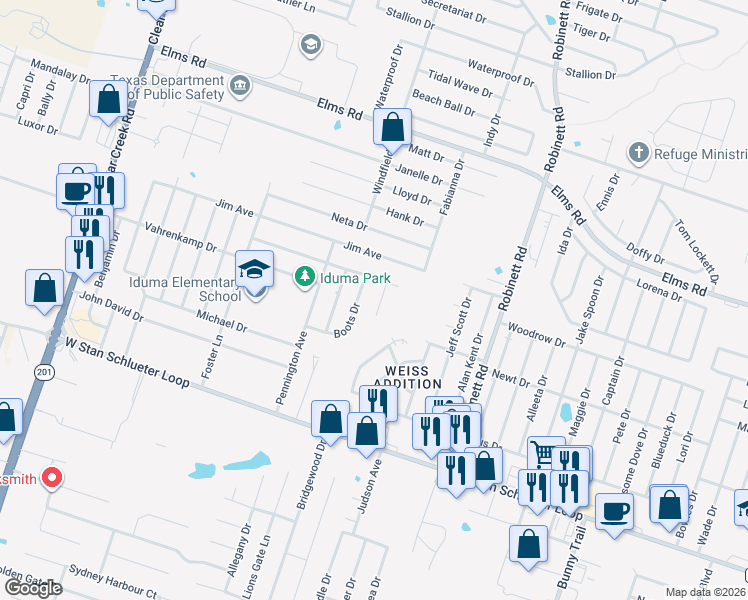 map of restaurants, bars, coffee shops, grocery stores, and more near 4207 Kyara Drive in Killeen